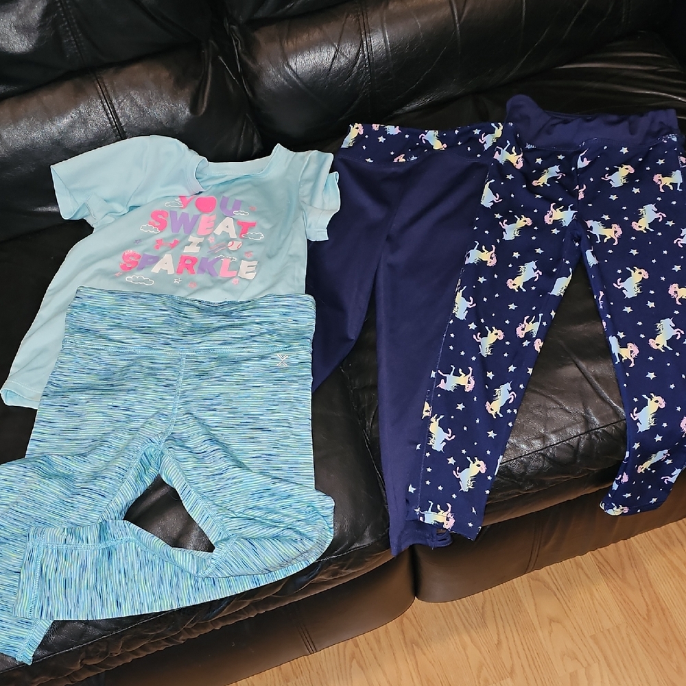 Blue Graphic Tee and Unicorn Leggings Set